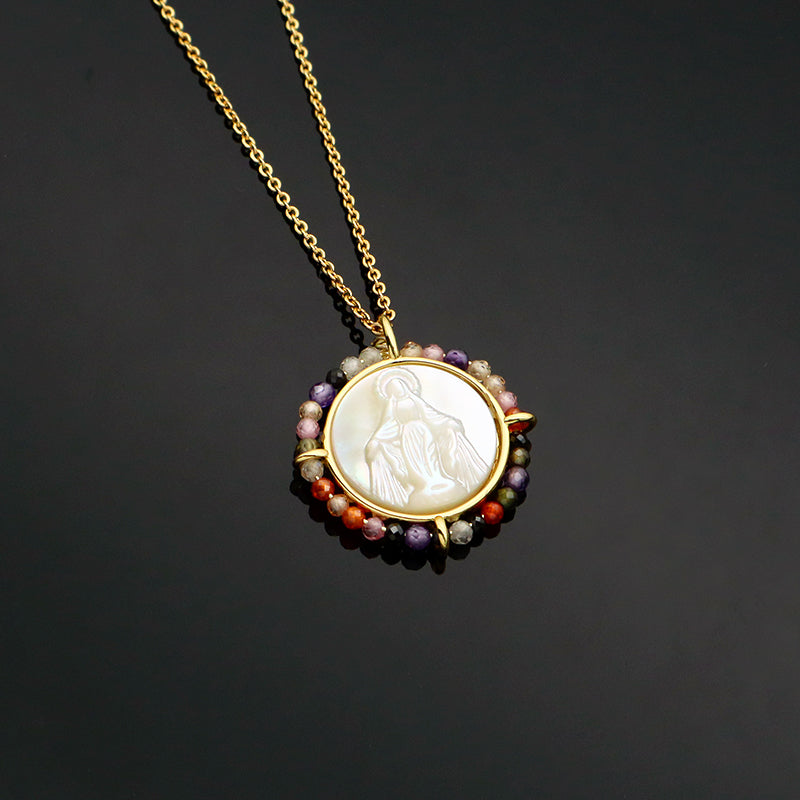 Customized Wholesale Fashion Design Gold Plated Chain Brass Chain Jewelry Natural Stone Beads Shell Pendant Necklace