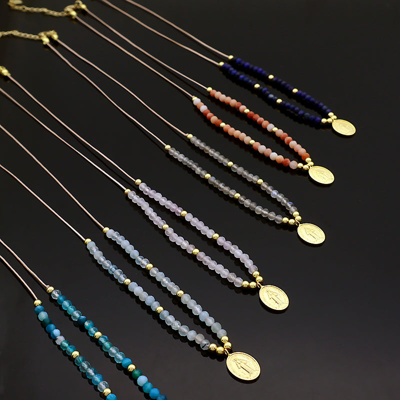 Handmade Natural Stone Beads Gold Plated 925 Sterling Silver Charms Necklace Bracelet Jewelry Set