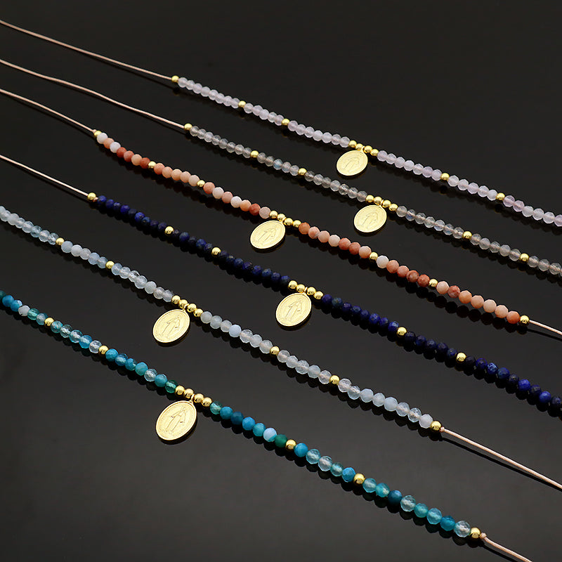 Handmade Natural Stone Beads Gold Plated 925 Sterling Silver Charms Necklace Bracelet Jewelry Set