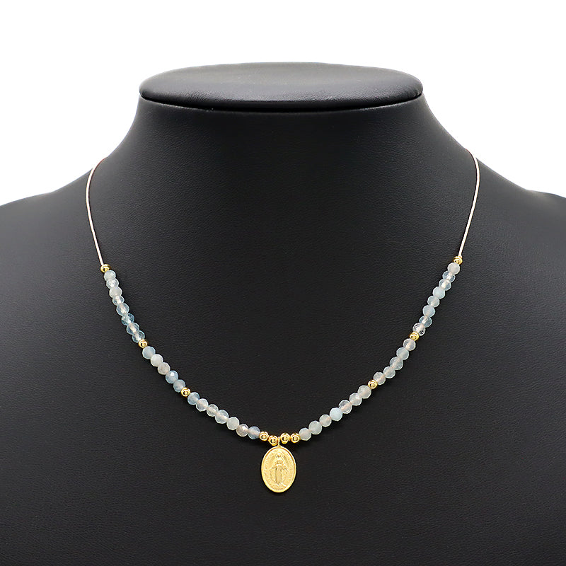 Handmade Natural Stone Beads Gold Plated 925 Sterling Silver Charms Necklace Bracelet Jewelry Set