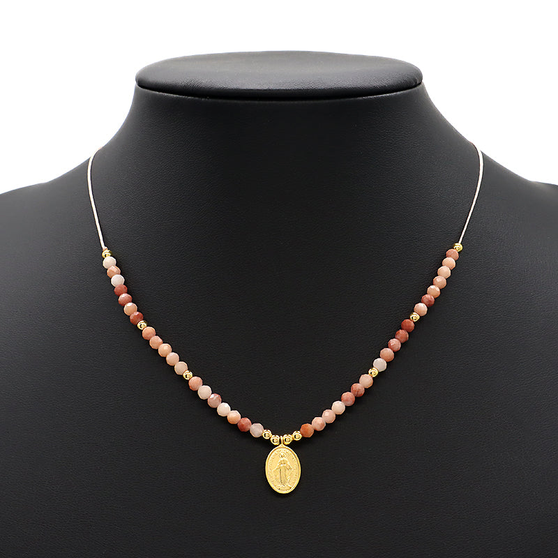 Newest Design Necklace Jewelry Women Gold Plated Natural Stone Beads Necklace With 925 Sterling Silver Charms Necklace