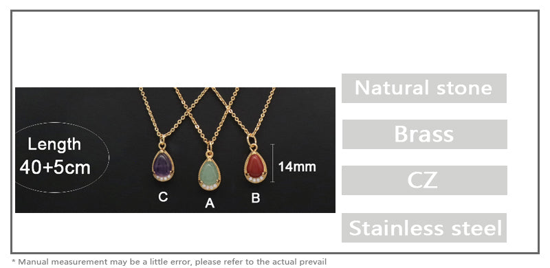 Hot Selling Newest Healing Stone Charm Necklace Gold Plated Stainless Steel Chain CZ Natural Stone Pendant Necklace