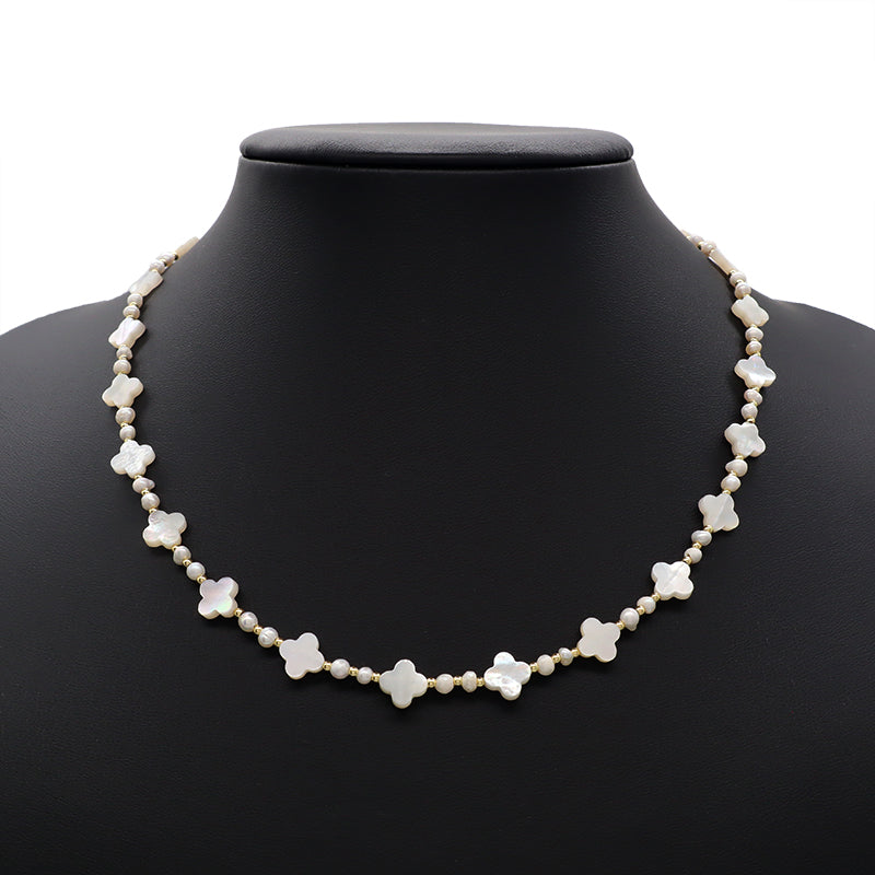 Newest Handmade Custom Women Gift Gold Plated Brass Beads Fresh Water Pearl Shell Charm Necklace Jewelry