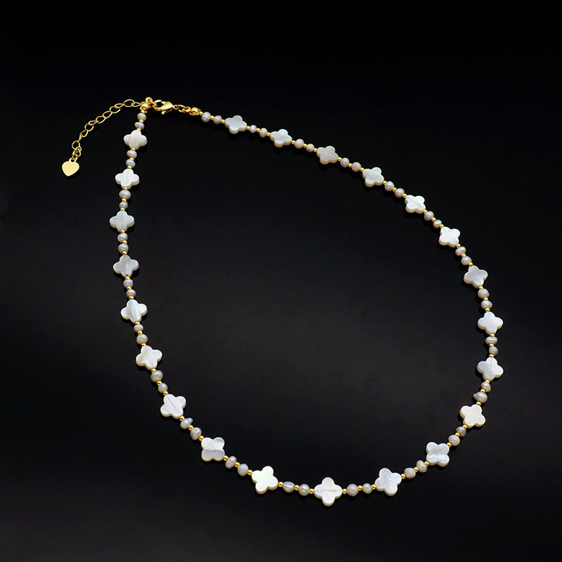 Newest Handmade Custom Women Gift Gold Plated Brass Beads Fresh Water Pearl Shell Charm Necklace Jewelry