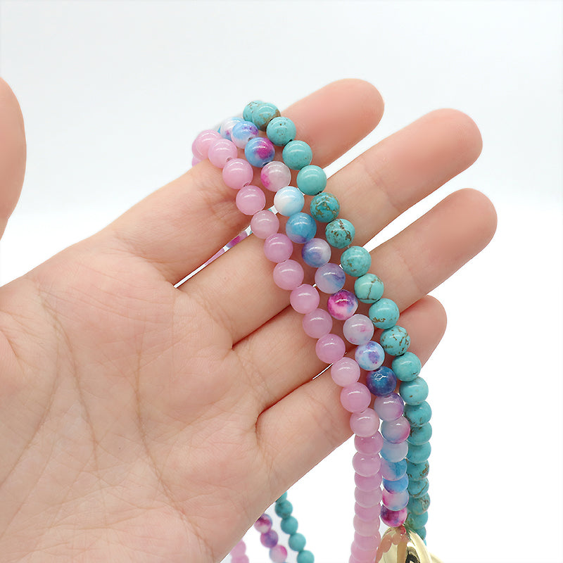 Handmade Trendy Customized Wholesale Manufacture Gold Plated Brass Heart Charm 6mm Natural Stone Beads Necklace