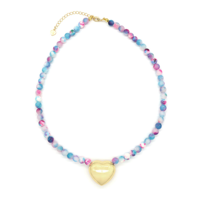 Handmade Trendy Customized Wholesale Manufacture Gold Plated Brass Heart Charm 6mm Natural Stone Beads Necklace