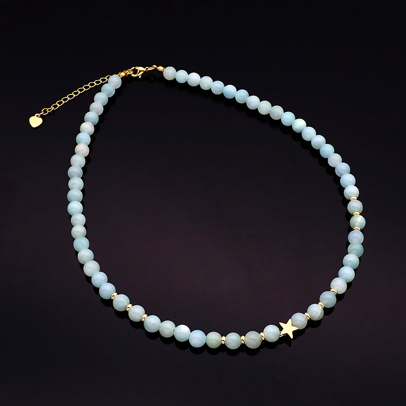 OEM Wholesale Custom Trendy Fashion Handmade Custom Jewelry 6mm Natural Stone Gold Plated Brass Charm Necklace