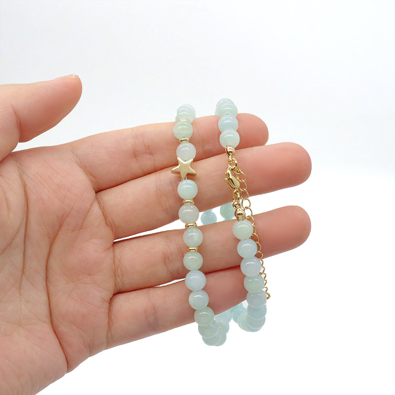 OEM Wholesale Custom Trendy Fashion Handmade Custom Jewelry 6mm Natural Stone Gold Plated Brass Charm Necklace