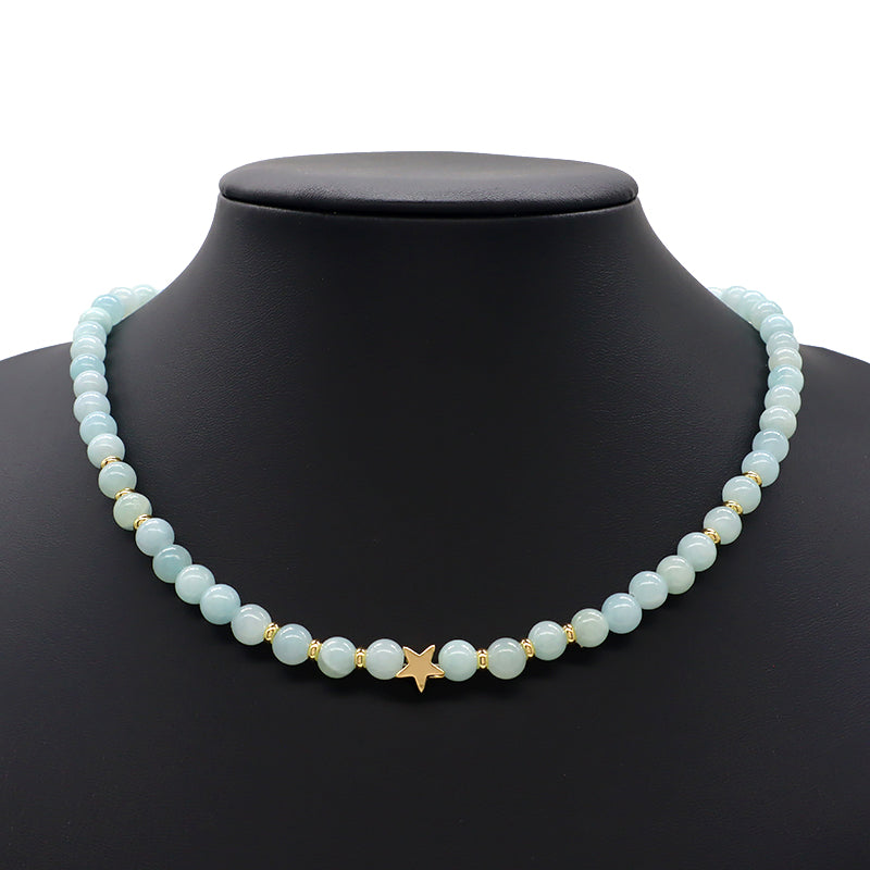 OEM Wholesale Custom Trendy Fashion Handmade Custom Jewelry 6mm Natural Stone Gold Plated Brass Charm Necklace
