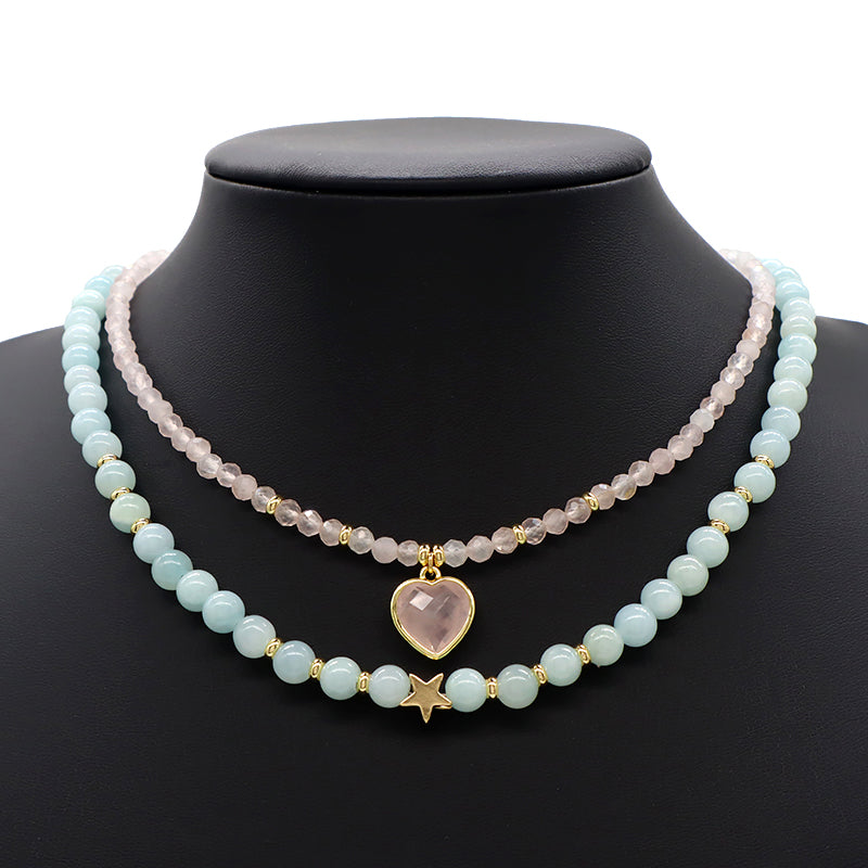 OEM Wholesale Custom Trendy Fashion Handmade Custom Jewelry 6mm Natural Stone Gold Plated Brass Charm Necklace