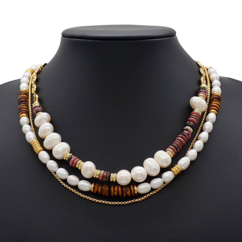 Customized Simple Design Adjustable Gold Plated Jewelry Handmade Freshwater Pearl Brass Chain Choker Pendant Necklace