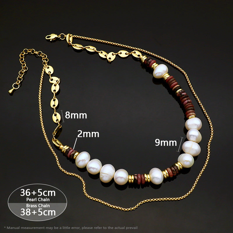 Customized Simple Design Adjustable Gold Plated Jewelry Handmade Freshwater Pearl Brass Chain Choker Pendant Necklace