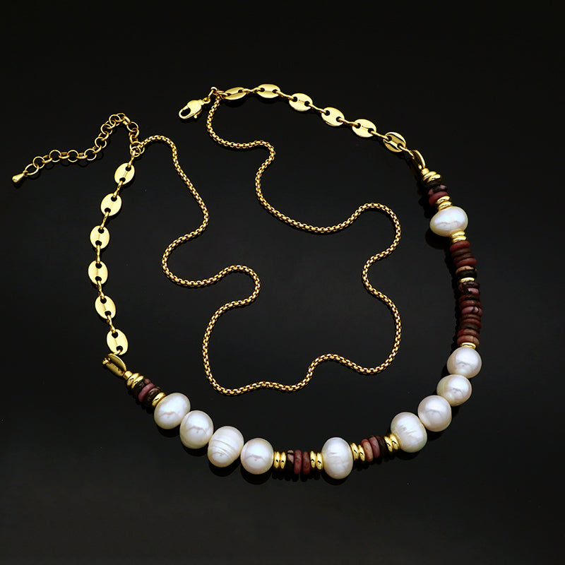 Customized Simple Design Adjustable Gold Plated Jewelry Handmade Freshwater Pearl Brass Chain Choker Pendant Necklace