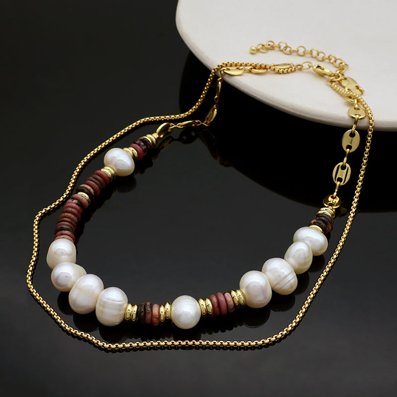 Customized Simple Design Adjustable Gold Plated Jewelry Handmade Freshwater Pearl Brass Chain Choker Pendant Necklace
