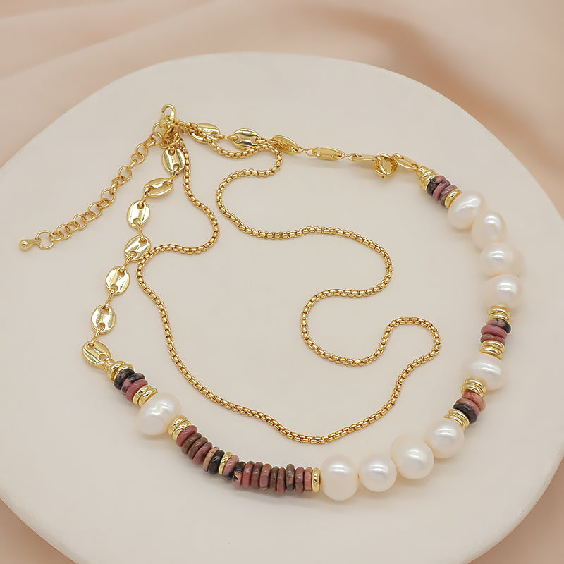 Customized Simple Design Adjustable Gold Plated Jewelry Handmade Freshwater Pearl Brass Chain Choker Pendant Necklace