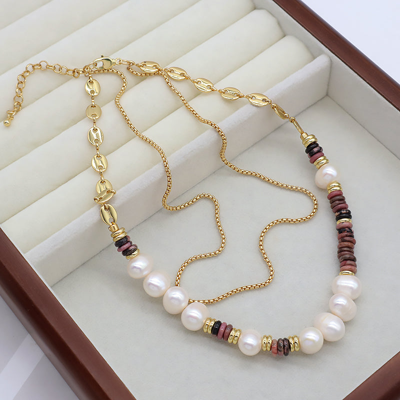 Customized Simple Design Adjustable Gold Plated Jewelry Handmade Freshwater Pearl Brass Chain Choker Pendant Necklace