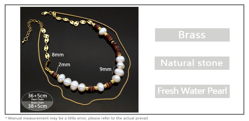 Customized Adjustable Gold Plated Jewelry Handmade Freshwater Pearl Brass Chain Choker Pendant Necklace