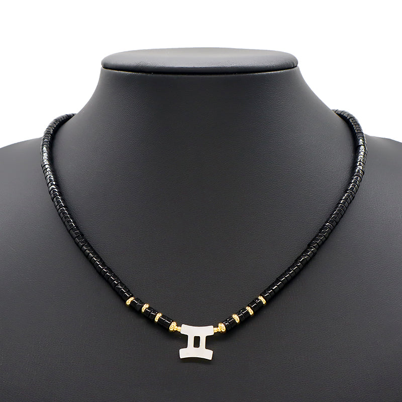 Customized Wholesale Factory Newest Design Fashion Gold Plated Shell Constellation Symbol Charm Jewelry Black Agate Necklace