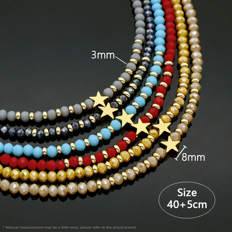 Wholesale Handmade Customized Gold Plated Stars Charm Blue Grey Red Glass Crystal Beads Necklace For Women