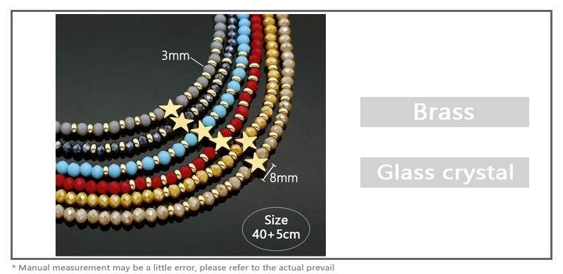 Wholesale Handmade Customized Gold Plated Stars Charm Blue Grey Red Glass Crystal Beads Necklace For Women