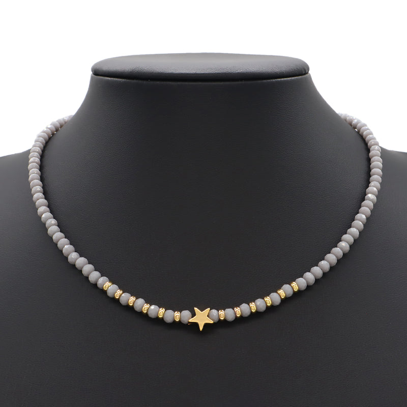 Wholesale Handmade Customized Gold Plated Stars Charm Blue Grey Red Glass Crystal Beads Necklace For Women