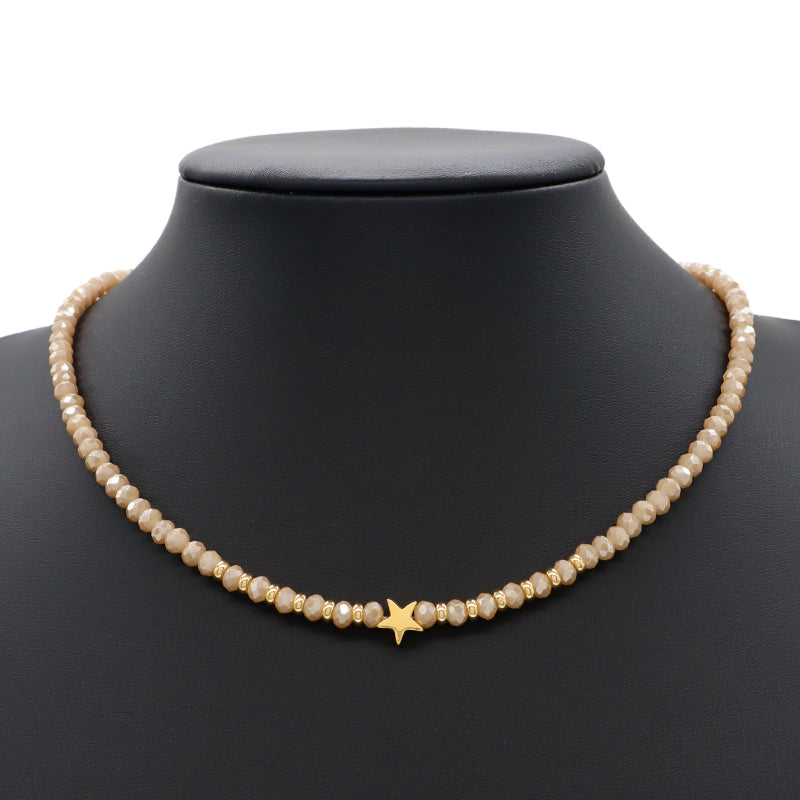 Wholesale Handmade Customized Gold Plated Stars Charm Blue Grey Red Glass Crystal Beads Necklace For Women