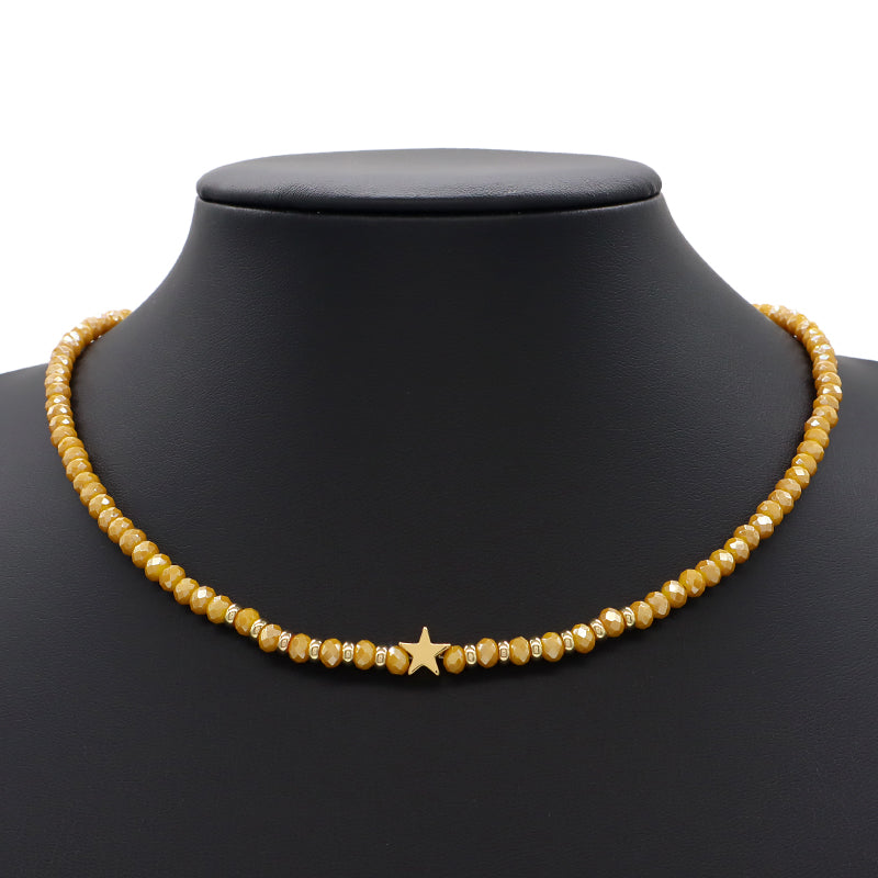 Wholesale Handmade Customized Gold Plated Stars Charm Blue Grey Red Glass Crystal Beads Necklace For Women
