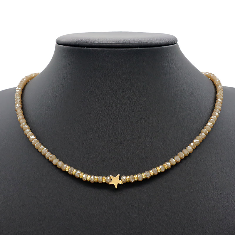 Wholesale Handmade Customized Gold Plated Stars Charm Blue Grey Red Glass Crystal Beads Necklace For Women