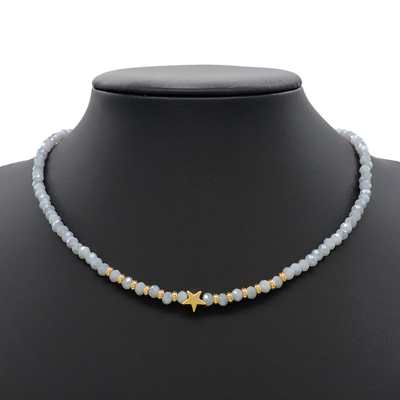 Wholesale Handmade Customized Gold Plated Stars Charm Blue Grey Red Glass Crystal Beads Necklace For Women