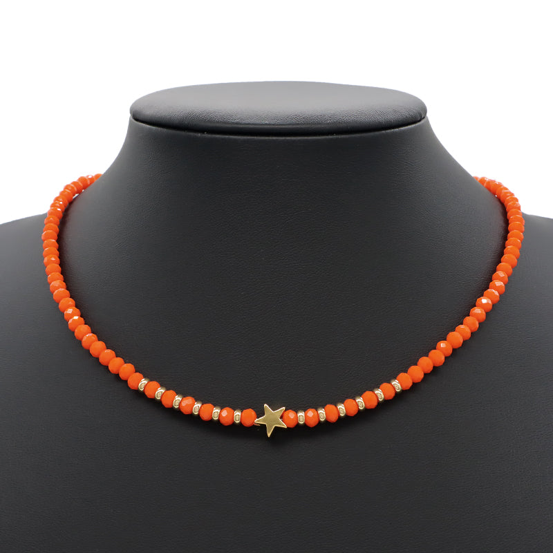 Wholesale Handmade Customized Gold Plated Stars Charm Blue Grey Red Glass Crystal Beads Necklace For Women