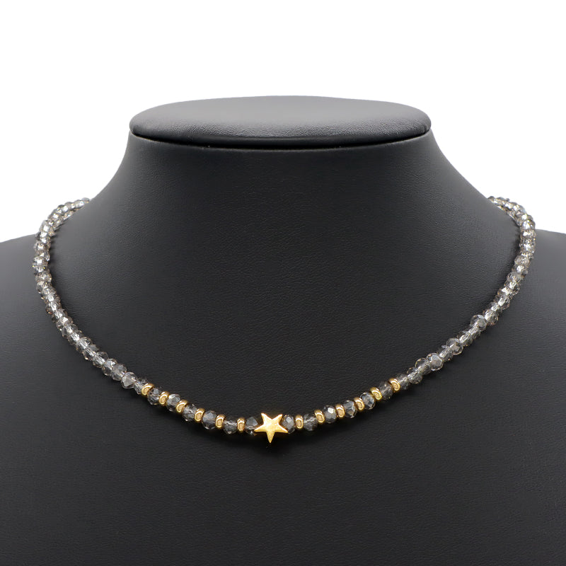 Wholesale Handmade Customized Gold Plated Stars Charm Blue Grey Red Glass Crystal Beads Necklace For Women