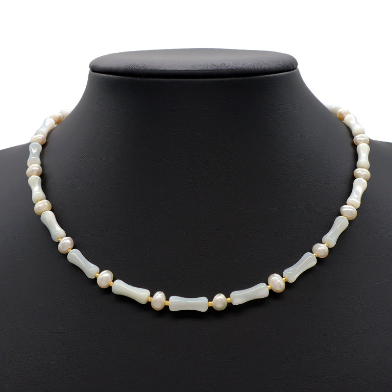 Wholesale Newest Design Necklace Jewelry Women Gold plated Brass Gold Plated Natural Stone Natural Fresh Water Pearl Necklace