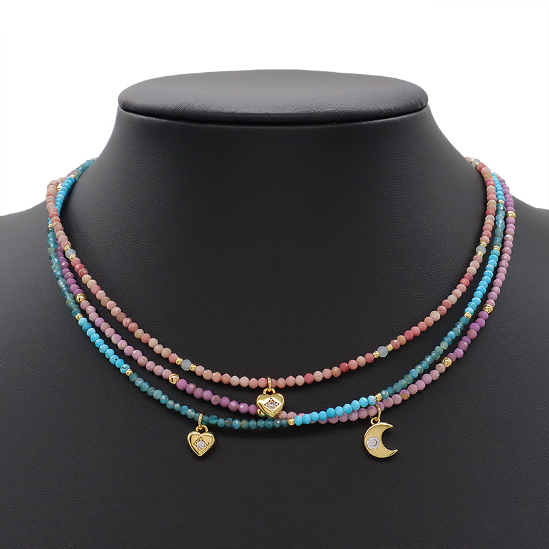 Handmade Custom CZ Brass Heart Pendant Natural Stone Beads Jewelry Necklace