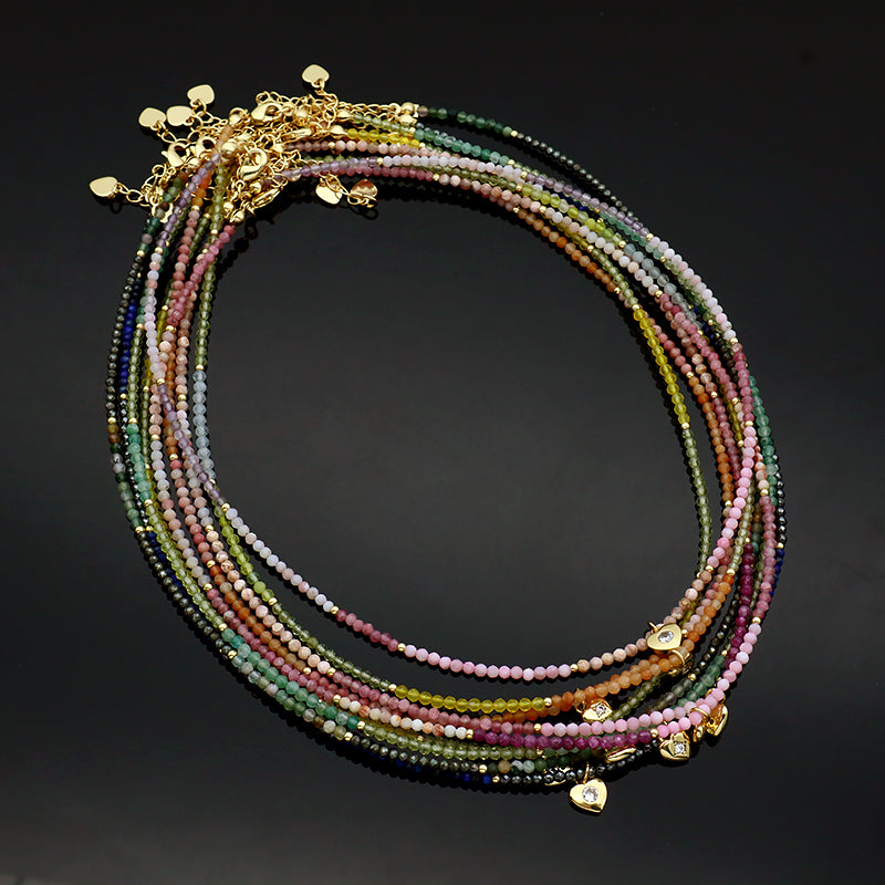 Handmade Custom CZ Brass Heart Pendant Natural Stone Beads Jewelry Necklace