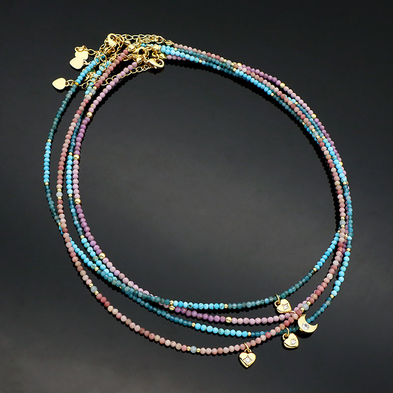 Handmade Custom CZ Brass Heart Pendant Natural Stone Beads Jewelry Necklace