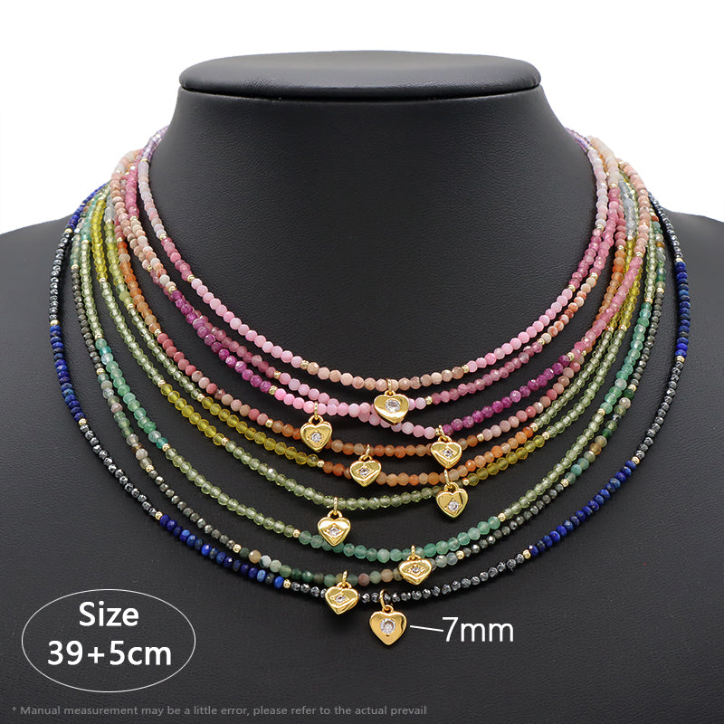Handmade Custom CZ Brass Heart Pendant Natural Stone Beads Jewelry Necklace