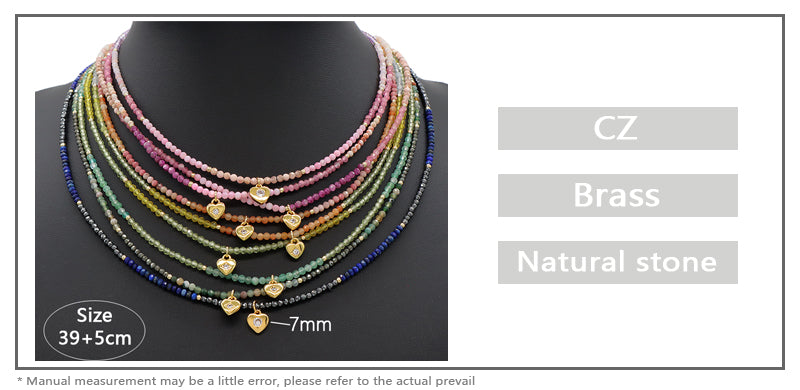 Handmade Custom CZ Brass Heart Pendant Natural Stone Beads Jewelry Necklace