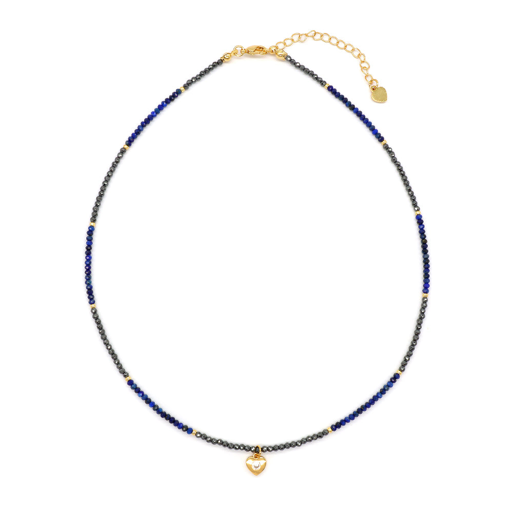 Handmade Custom CZ Brass Heart Pendant Natural Stone Beads Jewelry Necklace