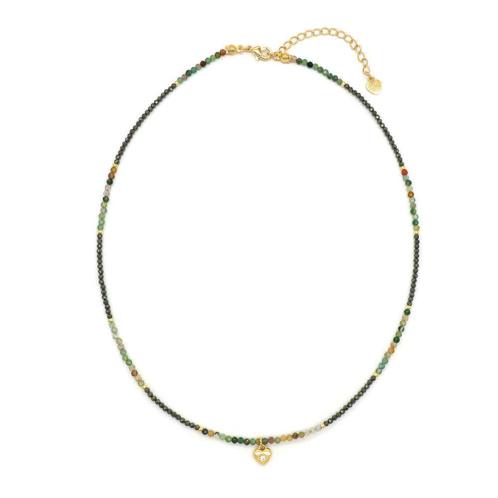 Handmade Custom CZ Brass Heart Pendant Natural Stone Beads Jewelry Necklace