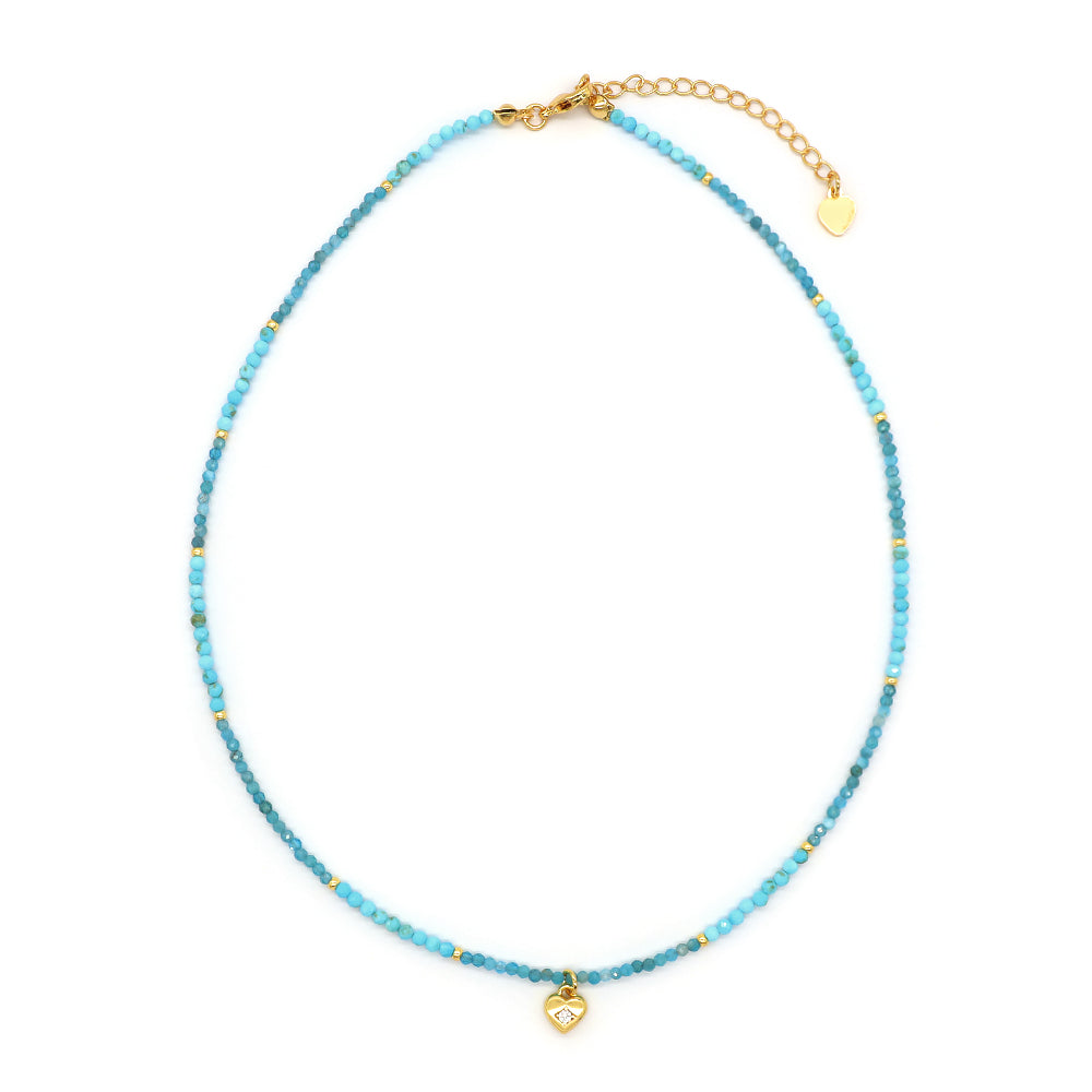 Handmade Custom CZ Brass Heart Pendant Natural Stone Beads Jewelry Necklace