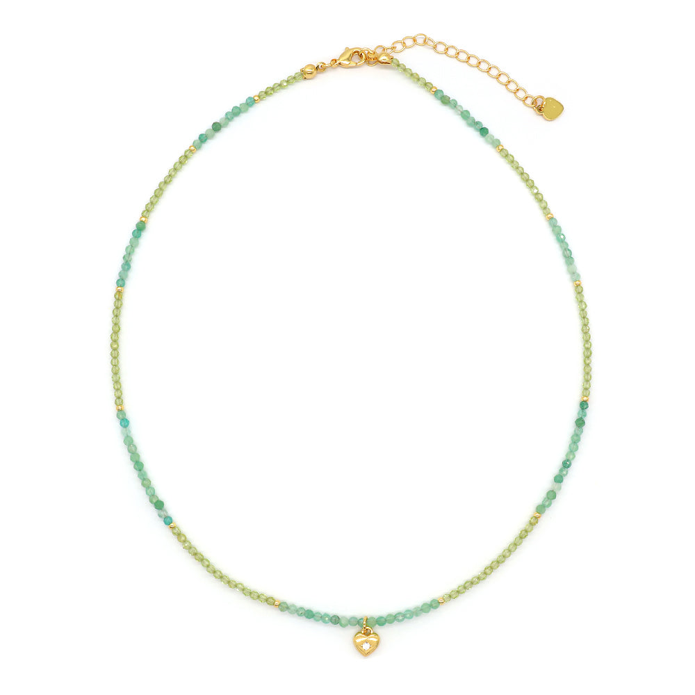 Handmade Custom CZ Brass Heart Pendant Natural Stone Beads Jewelry Necklace