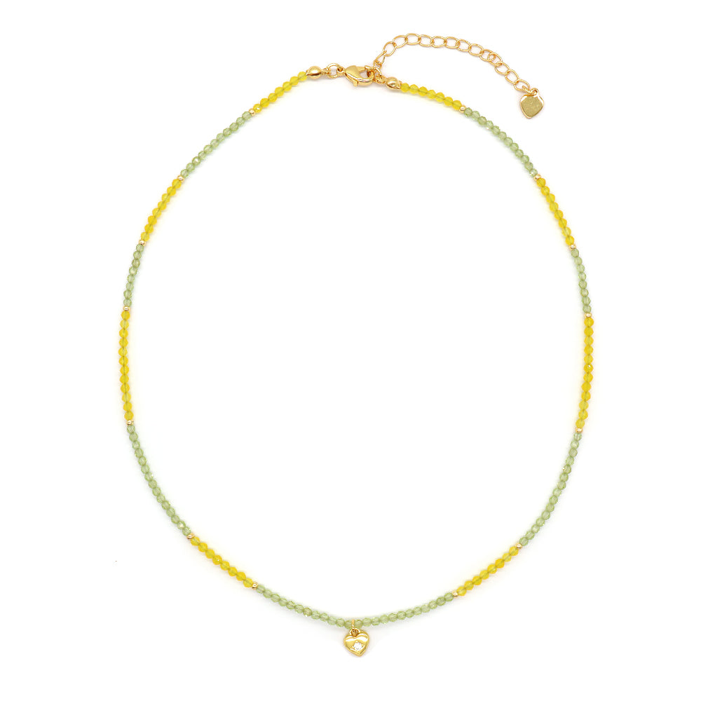 Handmade Custom CZ Brass Heart Pendant Natural Stone Beads Jewelry Necklace