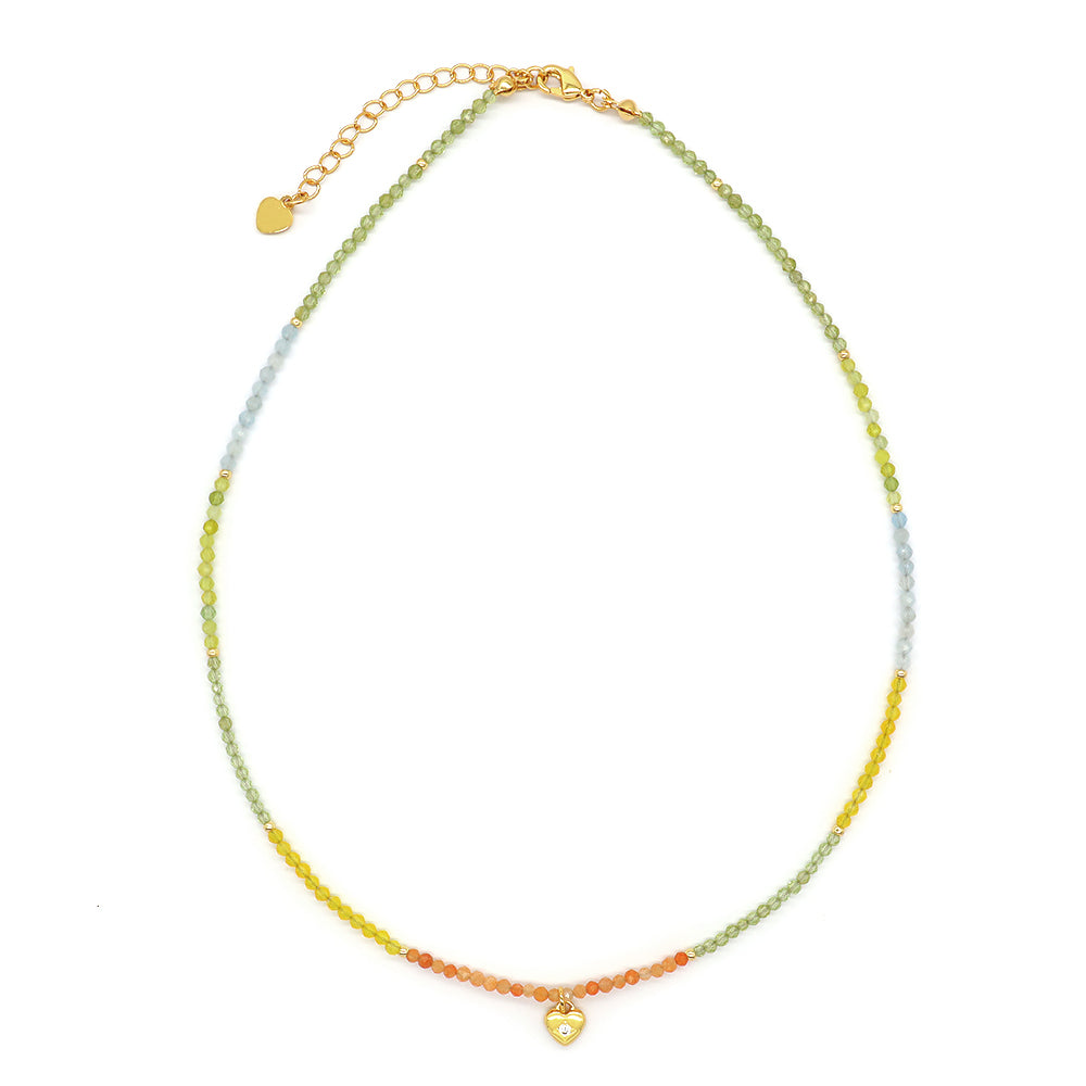 Handmade Custom CZ Brass Heart Pendant Natural Stone Beads Jewelry Necklace
