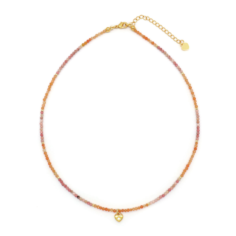 Handmade Custom CZ Brass Heart Pendant Natural Stone Beads Jewelry Necklace