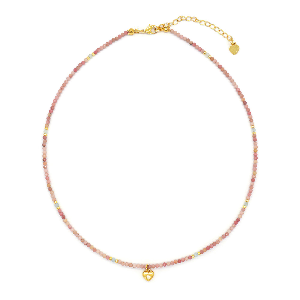 Handmade Custom CZ Brass Heart Pendant Natural Stone Beads Jewelry Necklace