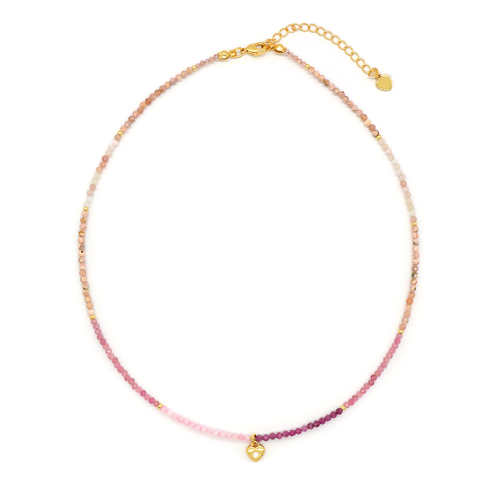 Handmade Custom CZ Brass Heart Pendant Natural Stone Beads Jewelry Necklace