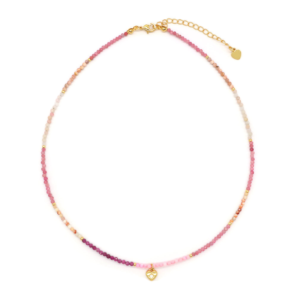 Handmade Custom CZ Brass Heart Pendant Natural Stone Beads Jewelry Necklace