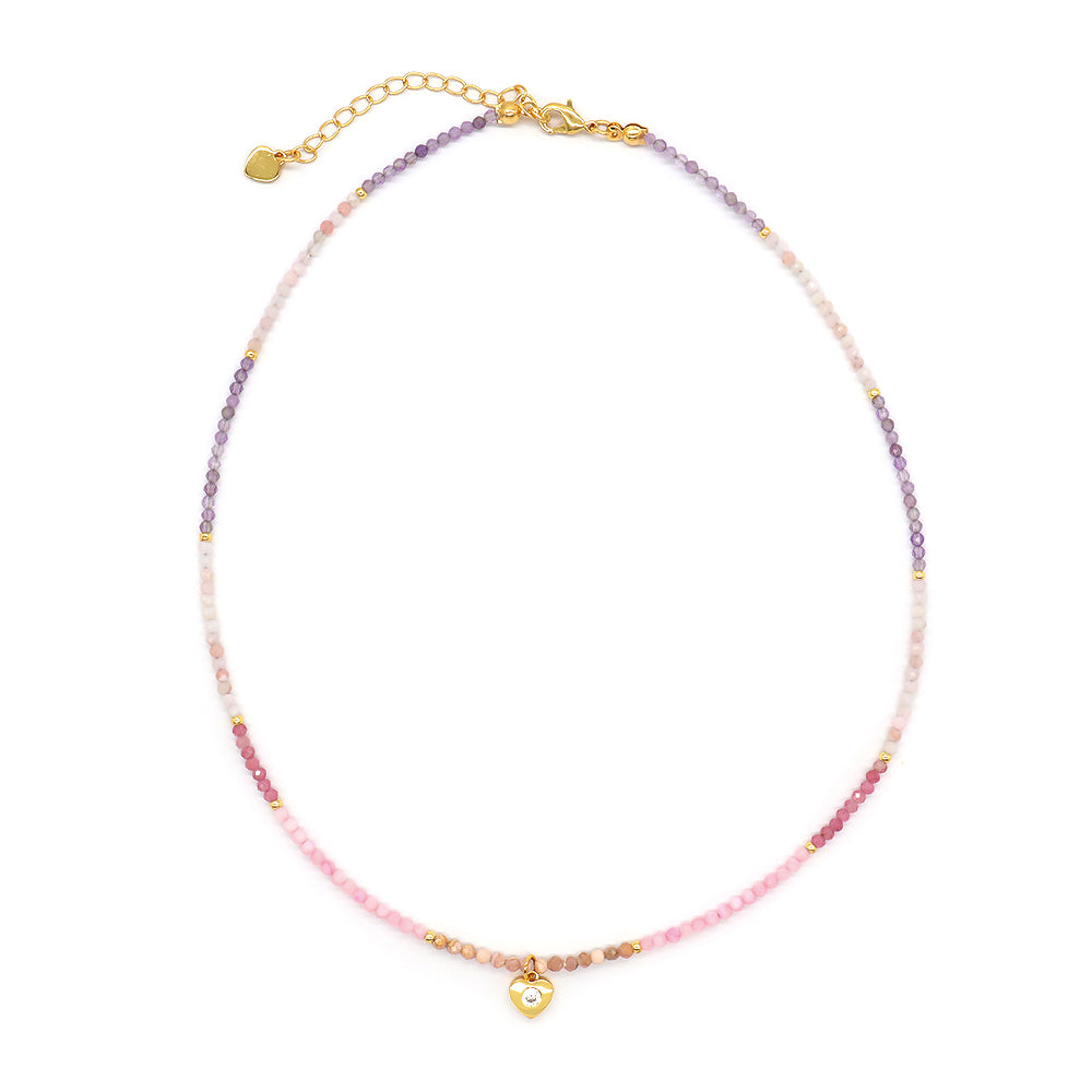 Handmade Custom CZ Brass Heart Pendant Natural Stone Beads Jewelry Necklace