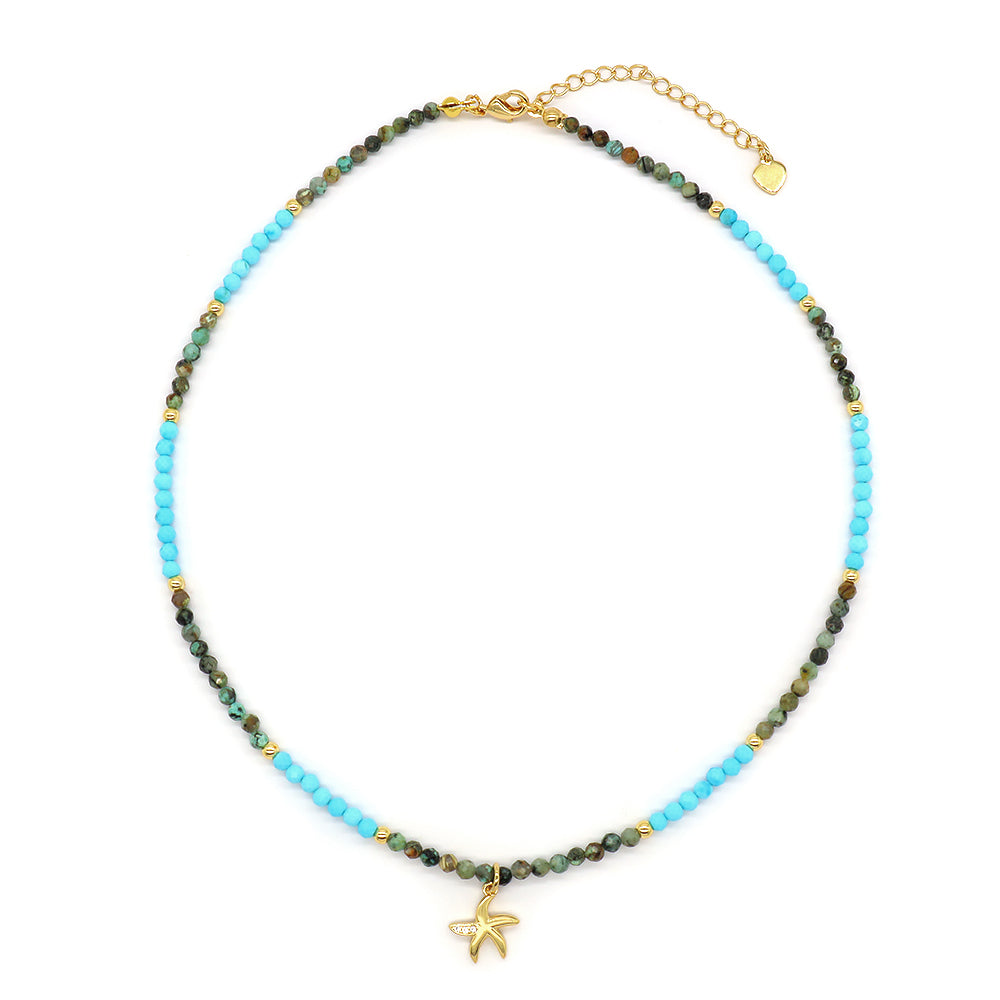 Trendy New Design Wholesale Custom Fashion Handmade Manufacture CZ Brass Sun Pendant Natural Stone Beads Jewelry Necklace