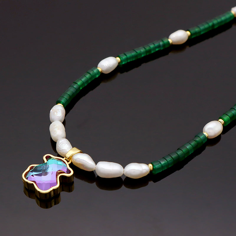 OEM Wholesale Custom Trendy Fashion Handmade Custom Jewelry Natural Stone Gold Plated Pendant Necklace